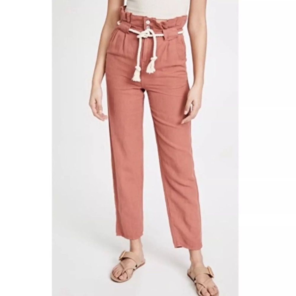 Veronica Beard Karter Paperbag Linen Blend Casual Crop Pants